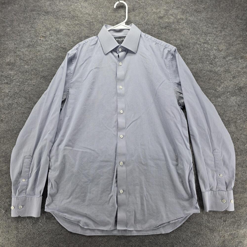 Bonobos Dress Shirt Mens 16.5 36/37 Blue Check Standard Fit Spread Collar